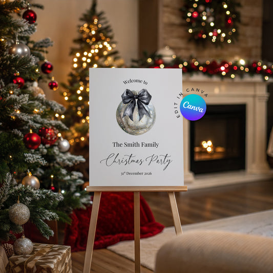 Silver Baule Christmas Party Welcome Sign - Digital Download