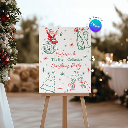 Christmas Doddle Red & Green Welcome Sign - Digital Download